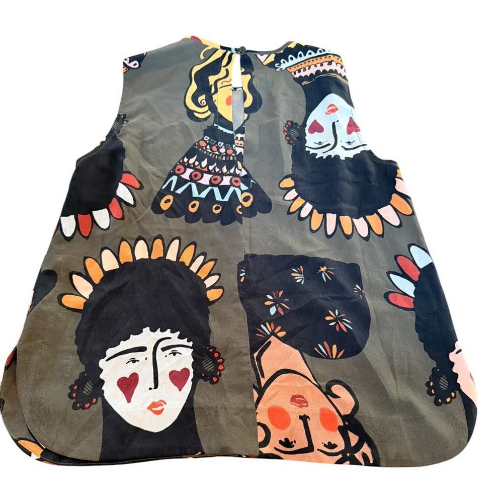 gorman Olive Multicolor Illustrated Faces Sleeveless Tunic - Picture 8 of 11